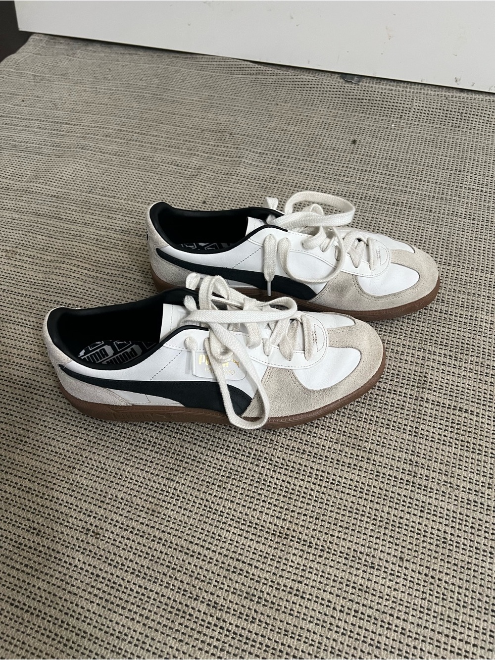 Puma Palermo Roma Sneakers in White, Black, and Tan